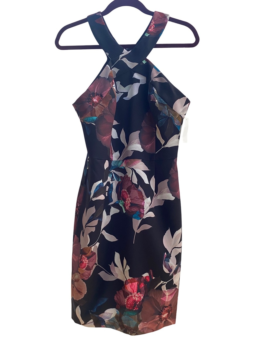 NWT Trina Turk black floral lace bottom halter top mini cocktail dress size 6